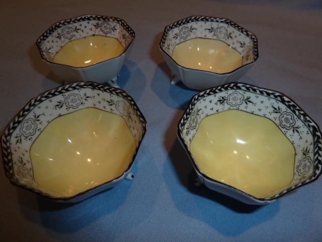 ANTIQUE NIPPON MORIMURA 5 PC OCTAGON SHAPE NUT SERVING SET YELLOW