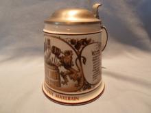 VINTAGE GERMAN SCHLOSSBRAUEREI MAXLRAIN, BAVARIA LIDDED .5L BEER STEIN