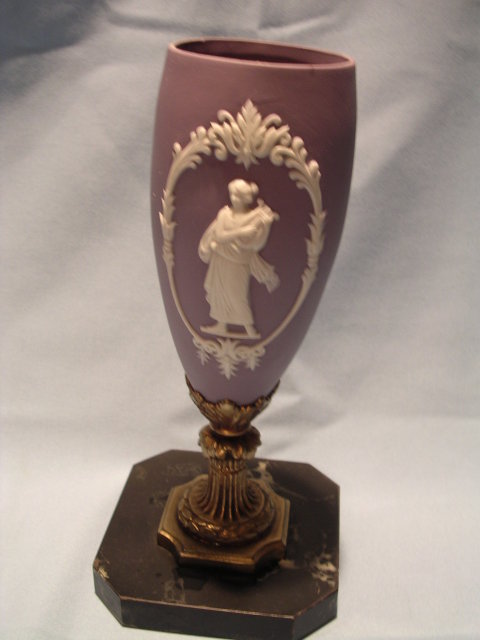GERMAN AMETHYST JASPER WARE GRECIAN CLASSIC VASE ON MARBLE BASE RARE
