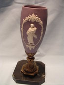 GERMAN AMETHYST JASPER WARE GRECIAN CLASSIC VASE ON MARBLE BASE RARE