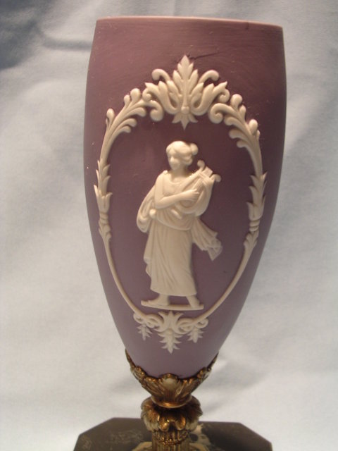 GERMAN AMETHYST JASPER WARE GRECIAN CLASSIC VASE ON MARBLE BASE RARE
