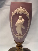 GERMAN AMETHYST JASPER WARE GRECIAN CLASSIC VASE ON MARBLE BASE RARE