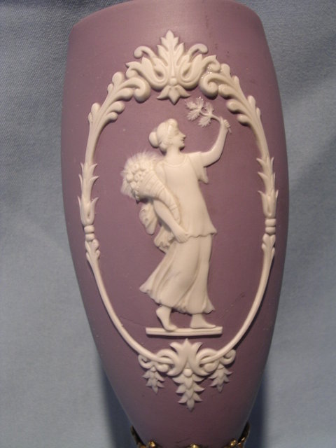 GERMAN AMETHYST JASPER WARE GRECIAN CLASSIC VASE ON MARBLE BASE RARE