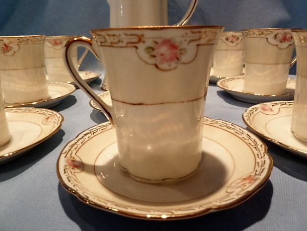 BEAUTIFUL NIPPON EIGHTEEN PIECE CHOCOLATE POT WITH DEMI CUPS AND SAUCERS