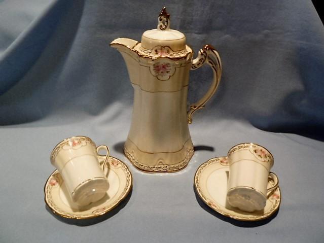 BEAUTIFUL NIPPON EIGHTEEN PIECE CHOCOLATE POT WITH DEMI CUPS AND SAUCERS