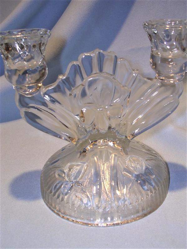 JEANNETTE IRIS & HERRINGBONE PAIR DOUBLE LIGHT CANDLESTICKS