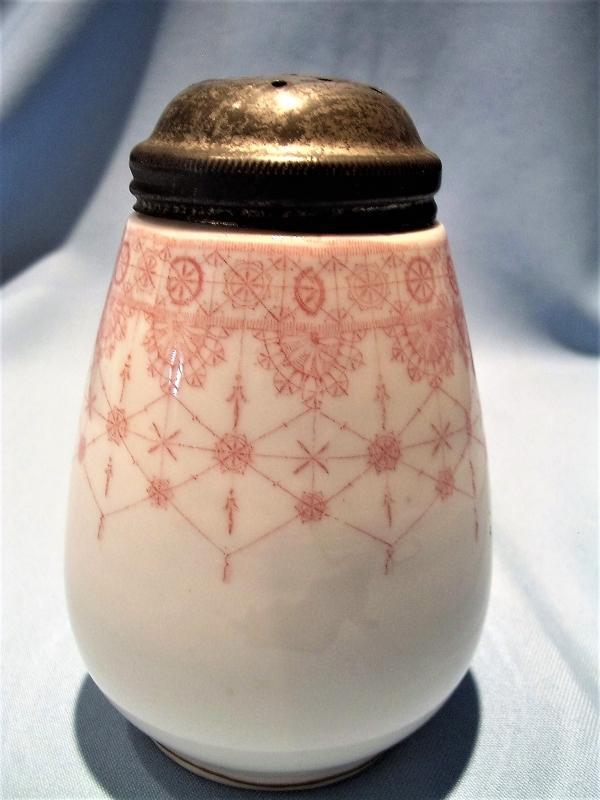 ANTIQUE CHINA PINK DECORATED SUGAR SHAKER MUFFINEER AUSTRIA