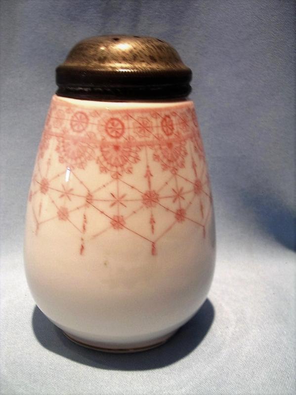 ANTIQUE CHINA PINK DECORATED SUGAR SHAKER MUFFINEER AUSTRIA
