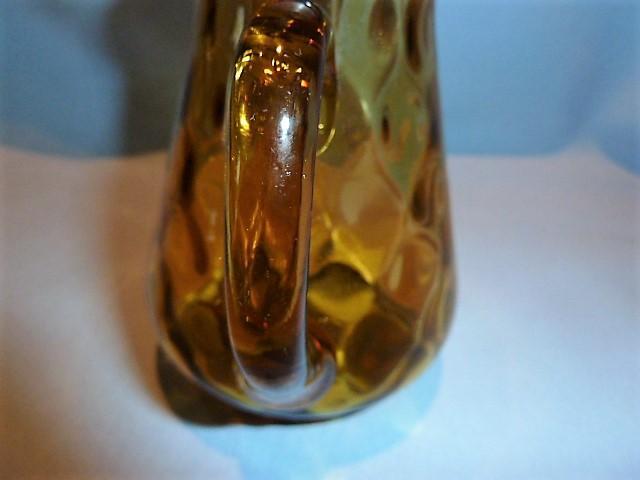 ANTIQUE AMBER THUMBPRINT SYRUP JUG PITCHER WITH PEWTER LID