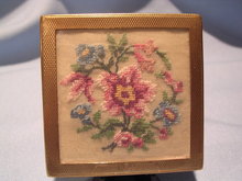 PATINA NEEDLEPOINT TOP GOLD TONE COMPACT ENGLAND