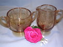 PINK DEPRESSION ETCHED FOOTED CREAM & SUGAR