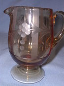 PINK DEPRESSION ETCHED FOOTED CREAM & SUGAR