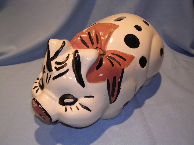 HULL VINTAGE LARGE COLD COLOR POLKA DOT PIG PIGGY BANK
