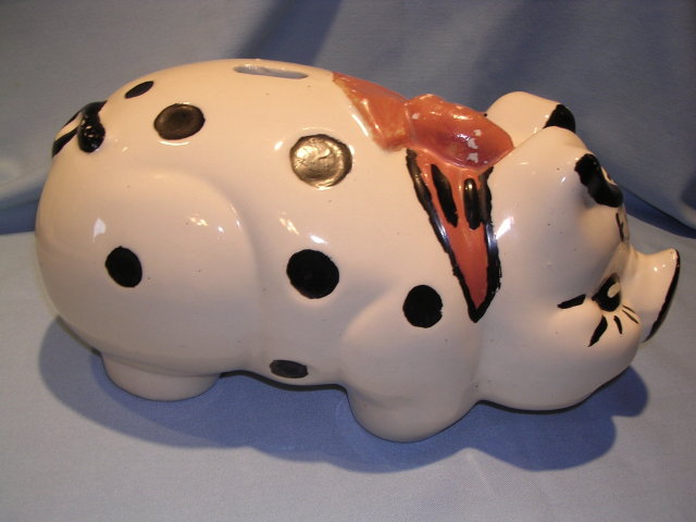 HULL VINTAGE LARGE COLD COLOR POLKA DOT PIG PIGGY BANK