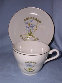 COLUMBINE, COLORADO SOUVENIR CUP AND SAUCER