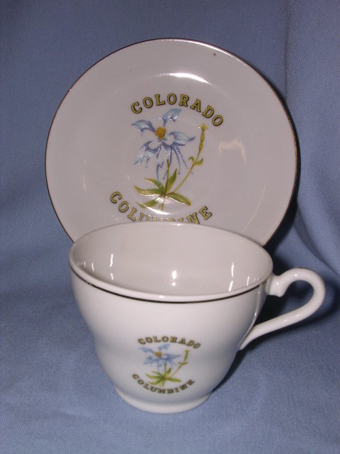 COLUMBINE, COLORADO SOUVENIR CUP AND SAUCER