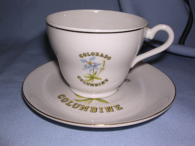 COLUMBINE, COLORADO SOUVENIR CUP AND SAUCER