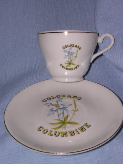 COLUMBINE, COLORADO SOUVENIR CUP AND SAUCER