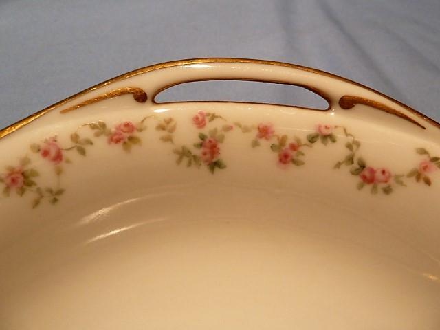HAVILAND CHINA FRANCE ROSE GARLAND OPEN HANDLE VEGETABLE BOWL