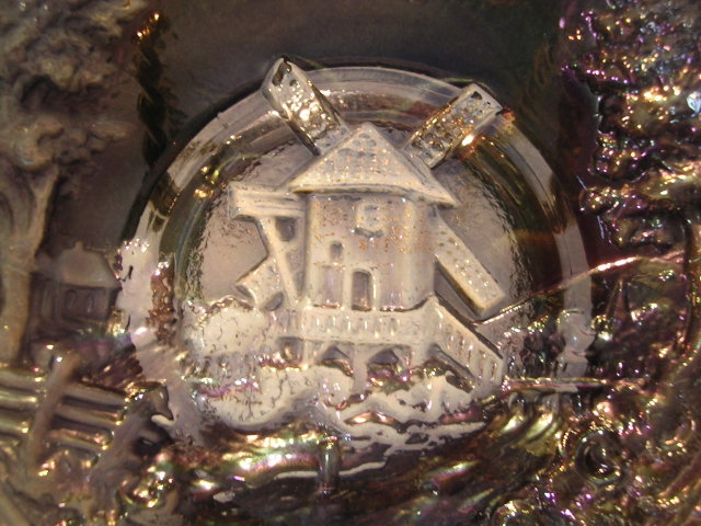 VINTAGE IMPERIAL PURPLE BLUE CARNIVAL GLASS WINDMILL RUFFLED BOWL #514