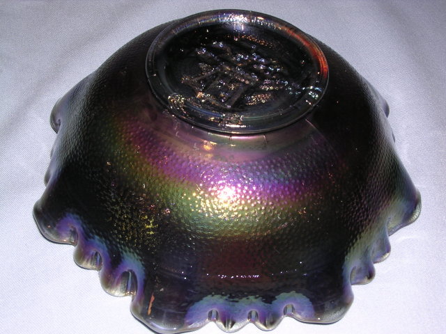 VINTAGE IMPERIAL PURPLE BLUE CARNIVAL GLASS WINDMILL RUFFLED BOWL #514