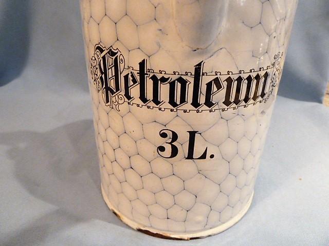VERY RARE ANTIQUE GERMAN GRANITWARE GRANITE ENAMEL CHICKEN WIRE PETROLEUM CAN WITH HANDLE