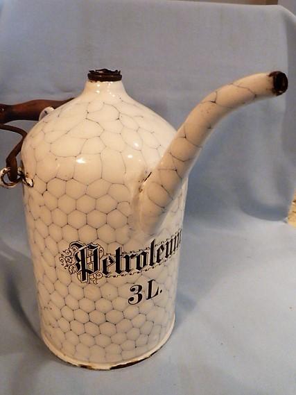 VERY RARE ANTIQUE GERMAN GRANITWARE GRANITE ENAMEL CHICKEN WIRE PETROLEUM CAN WITH HANDLE