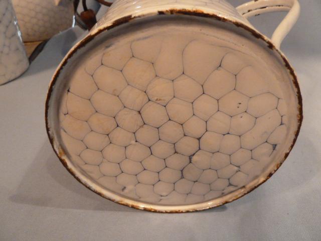 VERY RARE ANTIQUE GERMAN GRANITWARE GRANITE ENAMEL CHICKEN WIRE PETROLEUM CAN WITH HANDLE