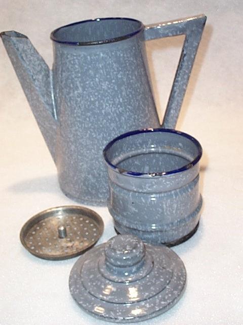 Antique 4 Piece Enamel Graniteware Gray Grey French Coffee Pot