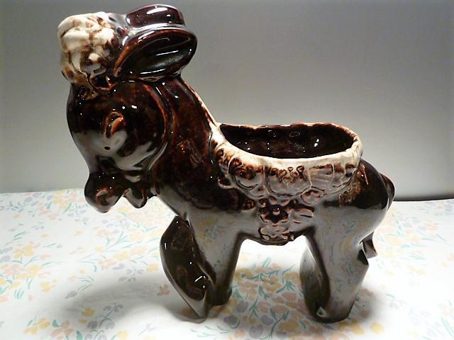 USA POTTERY BROWN DONKEY PLANTER