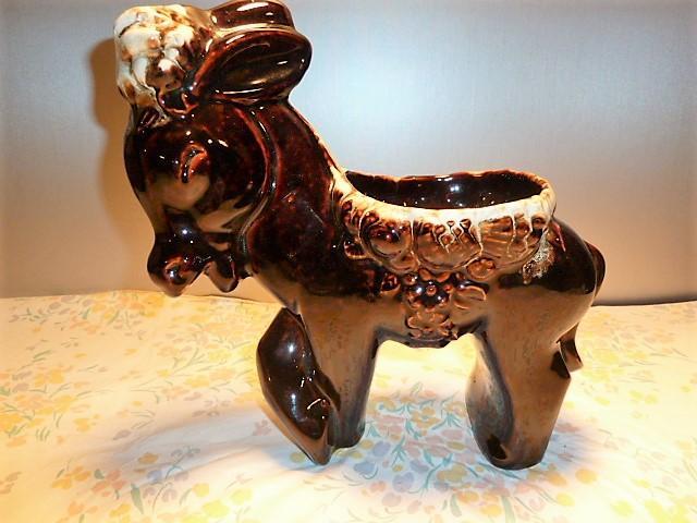 USA POTTERY BROWN DONKEY PLANTER