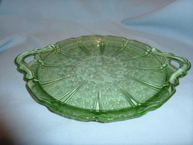 JEANNETTE GREEN DEPRESSION CHERRY BLOSSOM SANDWICH TRAY