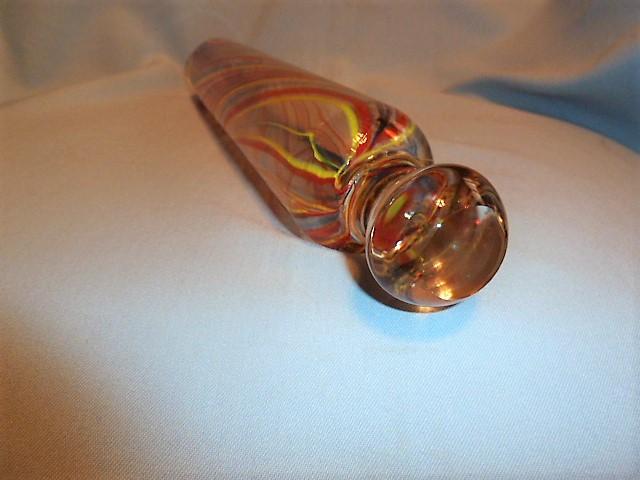 Antique Hand Blown Art Glass Rolling Pin with Red, Yellow and Green Swirls