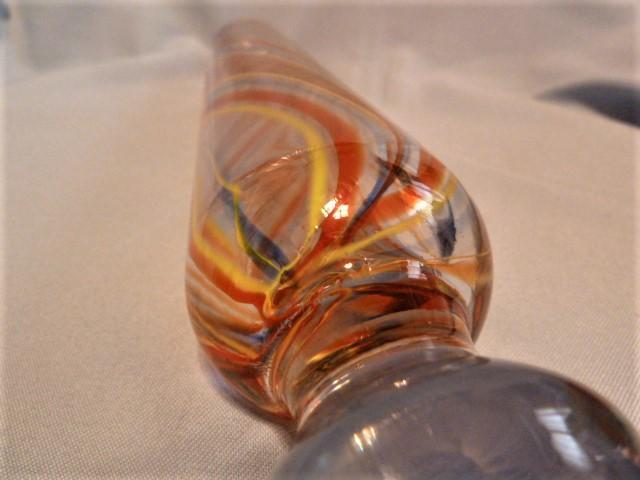 Antique Hand Blown Art Glass Rolling Pin with Red, Yellow and Green Swirls