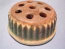 ROSEVILLE POTTERY DONATELLO FLOWER FROG GREEN & BROWN