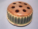 ROSEVILLE POTTERY DONATELLO FLOWER FROG GREEN & BROWN