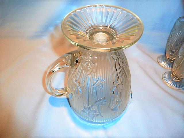 CLEAR JEANNETTE IRIS & HERRINGBONE LARGE FOOTED PITCHER CRYSTAL