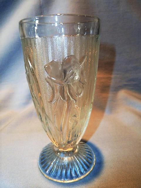 CLEAR JEANNETTE IRIS & HERRINGBONE LARGE FOOTED PITCHER CRYSTAL