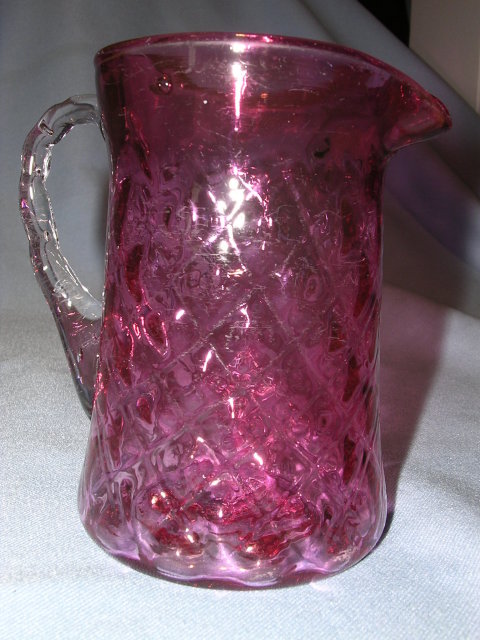 VINTAGE CRANBERRY QUILTED GLASS CREAMER