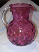 VINTAGE CRANBERRY THUMBPRINT HAND BLOWN GLASS PITCHER