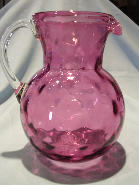 VINTAGE CRANBERRY THUMBPRINT HAND BLOWN GLASS PITCHER