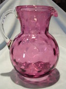 VINTAGE CRANBERRY THUMBPRINT HAND BLOWN GLASS PITCHER