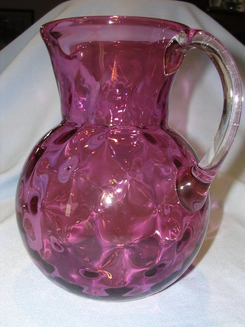VINTAGE CRANBERRY THUMBPRINT HAND BLOWN GLASS PITCHER