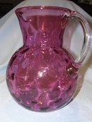 VINTAGE CRANBERRY THUMBPRINT HAND BLOWN GLASS PITCHER