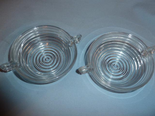 2 CRYSTAL MANHATTAN HORIZONTAL RIBBED 4 1/2 SAUCE BOWLS WITH HANDLE