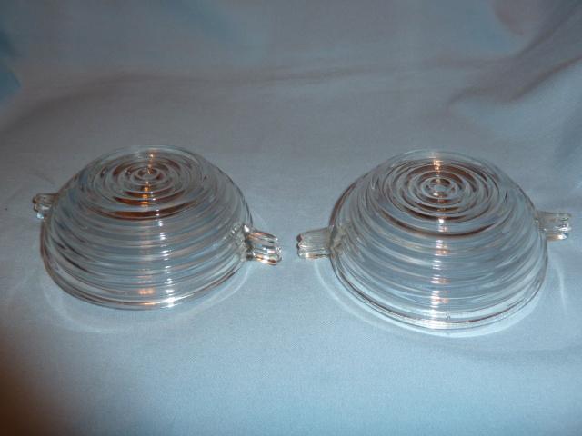 2 CRYSTAL MANHATTAN HORIZONTAL RIBBED 4 1/2 SAUCE BOWLS WITH HANDLE
