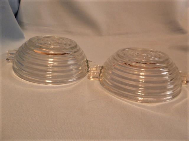 2 CRYSTAL MANHATTAN HORIZONTAL RIBBED 4 1/2 SAUCE BOWLS WITH HANDLE