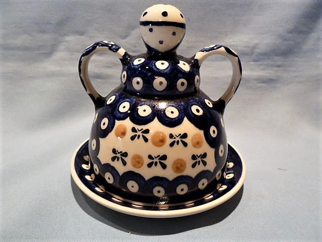 VINTAGE POLISH POTTERY CHEESE LADY 2 PC NATURE PATTERN MINT