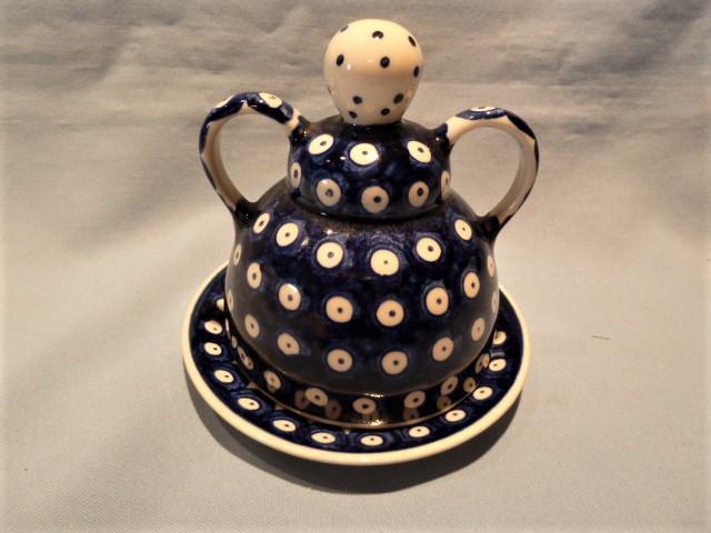 VINTAGE POLISH POTTERY CHEESE LADY 2 PC NATURE PATTERN MINT