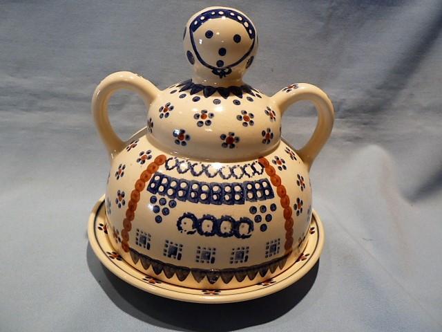 VINTAGE POLISH POTTERY LARGE CHEESE or PANCAKE LADY DAISY PATTERN